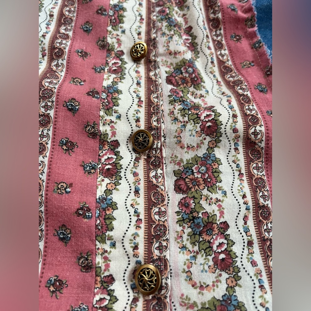 Vintage 1970’s Floral Patchwork Denim Western Shirt - Sz Small - Picture 5 of 14